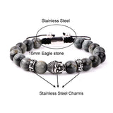 Natural Stone Eagle Beads Bracelet Stainless Steel Buddha Lion Charm