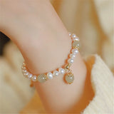 Hetian Jade Beads Freshwater Pearl Women Bracelet Romantic Gift