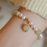 Hetian Jade Beads Freshwater Pearl Women Bracelet Romantic Gift
