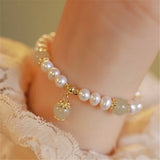 Hetian Jade Beads Freshwater Pearl Women Bracelet Romantic Gift