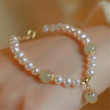 Hetian Jade Beads Freshwater Pearl Women Bracelet Romantic Gift