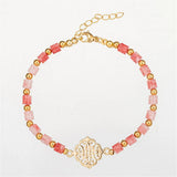 Natural Stone Pink Beaded Adjustable Bracelet Real Plated Fine Jewelry