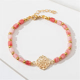 Natural Stone Pink Beaded Adjustable Bracelet Real Plated Fine Jewelry