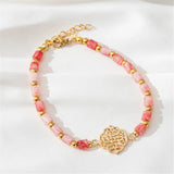 Natural Stone Pink Beaded Adjustable Bracelet Real Plated Fine Jewelry