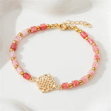 Natural Stone Pink Beaded Adjustable Bracelet Real Plated Fine Jewelry