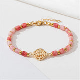 Natural Stone Pink Beaded Adjustable Bracelet Real Plated Fine Jewelry