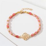 Natural Stone Pink Beaded Adjustable Bracelet Real Plated Fine Jewelry