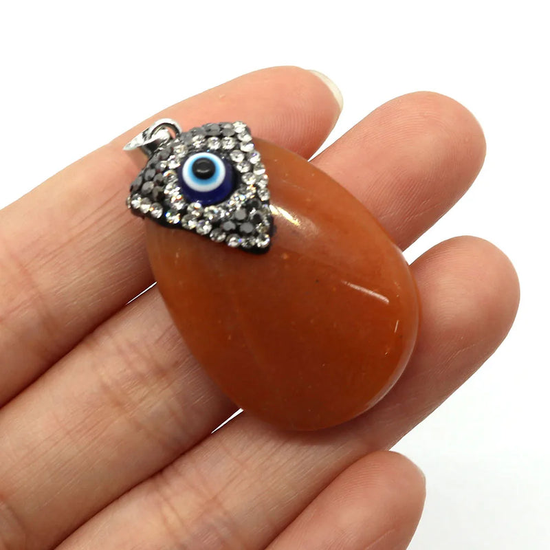 Red Agate Pendant Copper Evil Eye Pendant Reiki Stone Jewelry