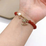 Red Agates Beads Bracelet with Tiger Pendant
