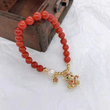 Red Agates Beads Bracelet with Tiger Pendant