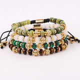 Tiger Eye Turquoise Pave Charm Macrame Friendship Bracelet