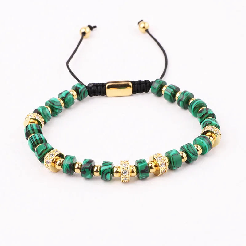 Tiger Eye Turquoise Pave Charm Macrame Friendship Bracelet