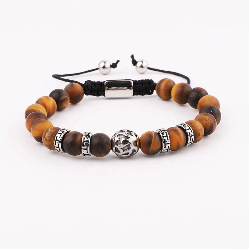 Natural Stone Vintage Stainless Steel Beads Macrame Bracelet Gift