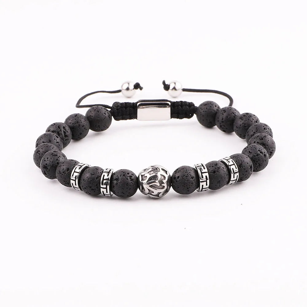 Natural Stone Vintage Stainless Steel Beads Macrame Bracelet Gift