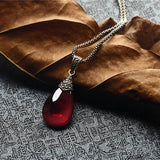Red Garnet Corundum 925 Sterling Silver Water Drop Garnet Pendant Necklace