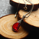 Red Garnet Corundum 925 Sterling Silver Water Drop Garnet Pendant Necklace