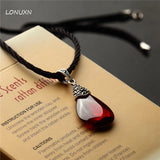 Red Garnet Corundum 925 Sterling Silver Water Drop Garnet Pendant Necklace