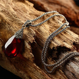 Red Garnet Corundum 925 Sterling Silver Water Drop Garnet Pendant Necklace