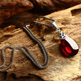 Red Garnet Corundum 925 Sterling Silver Water Drop Garnet Pendant Necklace
