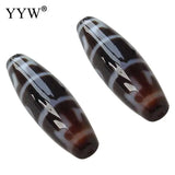 Natural Tibetan Agates Dzi Beads Oval Lotus-Born Cap 12x38mm