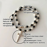 Natural Tiger Eye Stone Shell Pearl Necklace 6mm Pearl Tiger Eye Stone 40-60cm