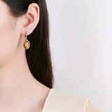 Tiger's Eye Pendant Earrings Sterling Silver Jewelry Retro Gift