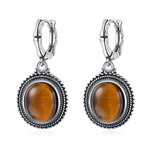 Tiger's Eye Pendant Earrings Sterling Silver Jewelry Retro Gift