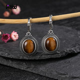 Tiger's Eye Pendant Earrings Sterling Silver Jewelry Retro Gift