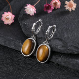 Tiger's Eye Pendant Earrings Sterling Silver Jewelry Retro Gift