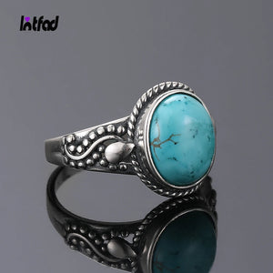 Natural Turquoise Rings 925 Silver Retro Ring Jewelry