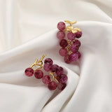 925 Silver Needle Purple Grape Crystal Stud Earrings For Women Girls
