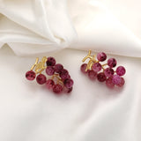 925 Silver Needle Purple Grape Crystal Stud Earrings For Women Girls