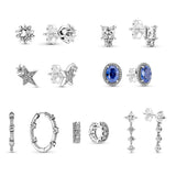 925 Silver Pan Round & Square Earrings Asymmetric Stars Studs for Wedding Party
