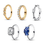 925 Silver Rectangular Three Stone Sparkling Ring Eternity Rings Women