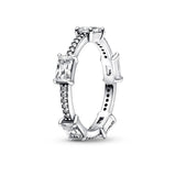 925 Silver Rectangular Three Stone Sparkling Ring Eternity Rings Women