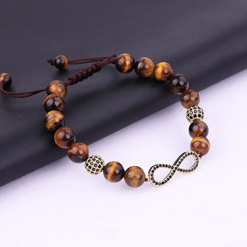 Natural Stone Tiger Eye Men's Bracelet Infinity Charm Gift