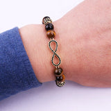 Natural Stone Tiger Eye Men's Bracelet Infinity Charm Gift