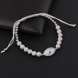 CZ Pave Ball Shell Eye Charm Beads Bracelet Men Women