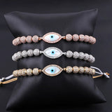 CZ Pave Ball Shell Eye Charm Beads Bracelet Men Women