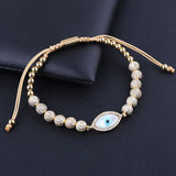 CZ Pave Ball Shell Eye Charm Beads Bracelet Men Women