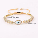 CZ Pave Ball Shell Eye Charm Beads Bracelet Men Women