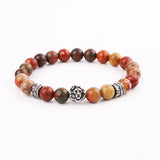 Vintage Leaf Feather Charm Lion Natural Stone Bracelet
