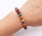 Vintage Leaf Feather Charm Lion Natural Stone Bracelet