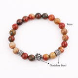 Vintage Leaf Feather Charm Lion Natural Stone Bracelet
