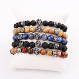 Vintage Leaf Feather Charm Lion Natural Stone Bracelet