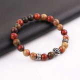 Vintage Leaf Feather Charm Lion Natural Stone Bracelet