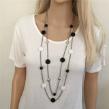 Rhodium Geometric Round & Cube Long Necklace for Party Jewelry
