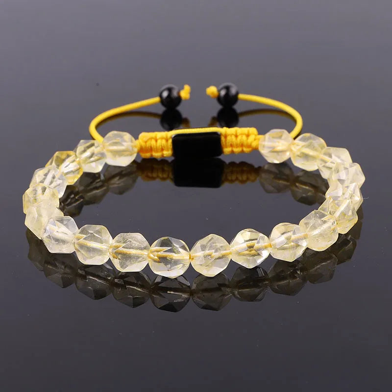 Natural Stone Faceted Gemstone Beads Macrame Bracelet Men Women