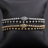 High Stainless Steel Beads CZ Pave Eye Charm Braided Macrame Bracelet