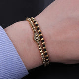 High Stainless Steel Beads CZ Pave Eye Charm Braided Macrame Bracelet